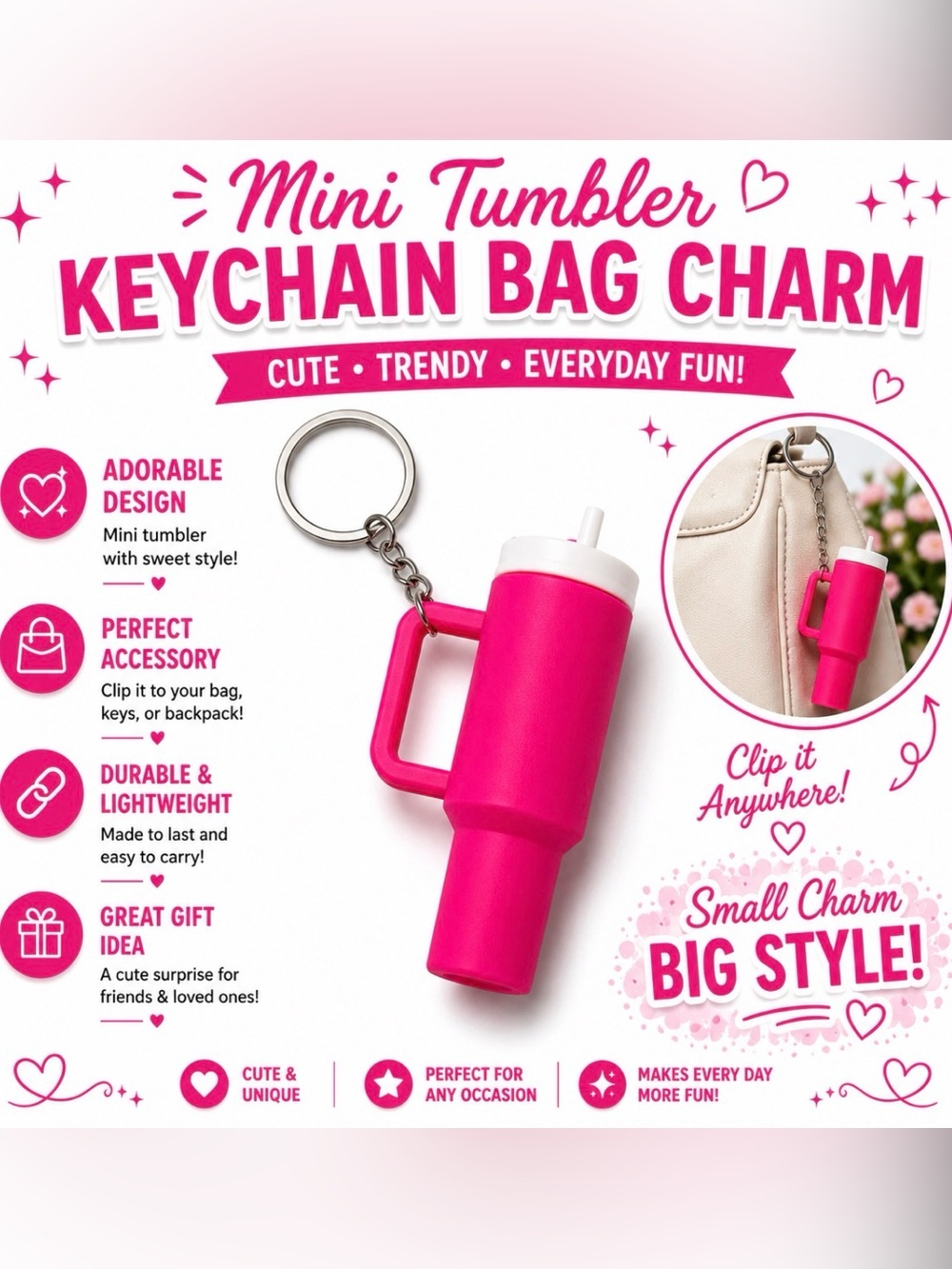 MINI TUMBLER KEYCHAIN BAG CHARM